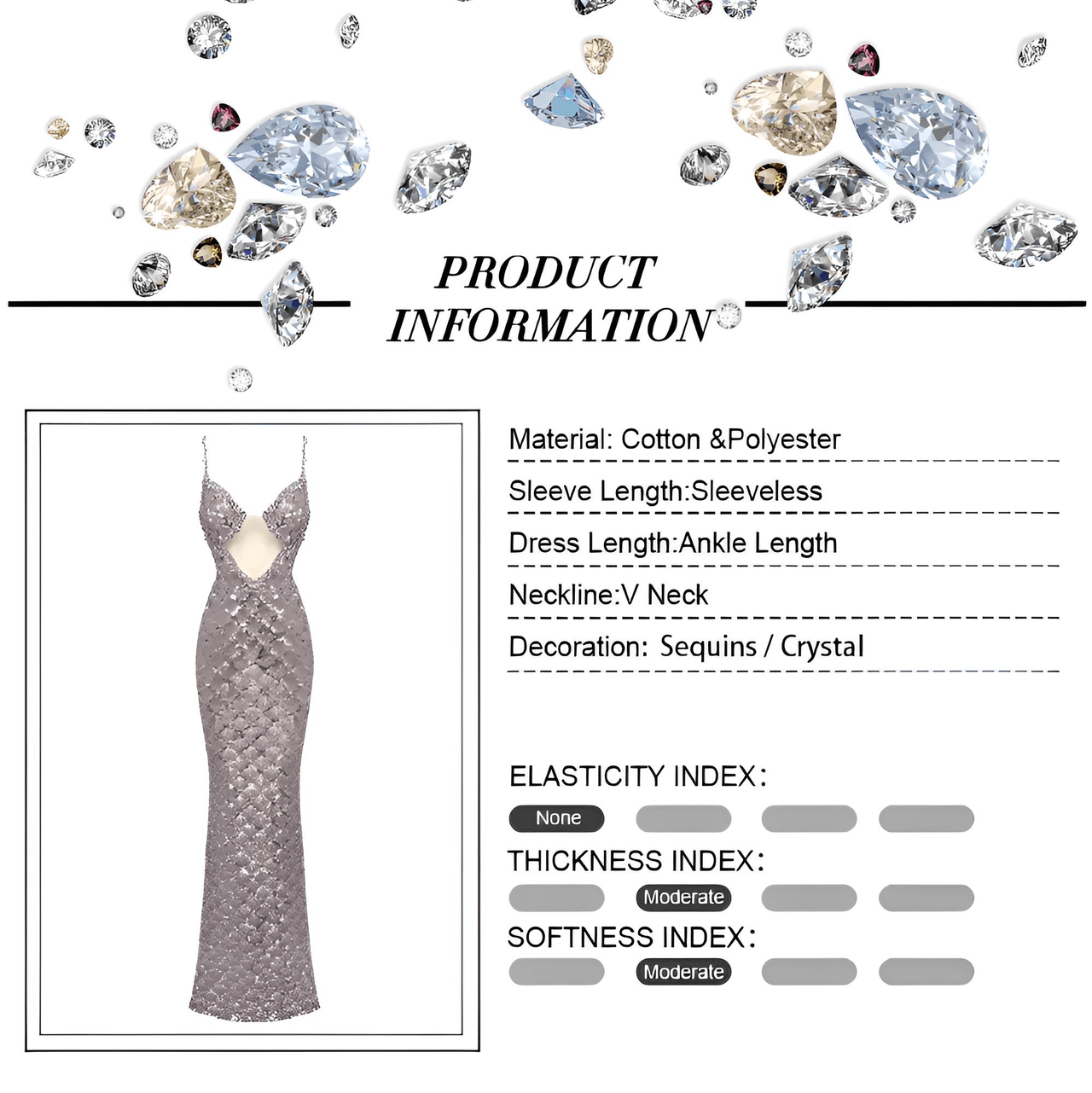 Sexy Deep-Plunge Backless Sequin Dress Mesh Sparkly Silver Maxi Long Dress Elegant Party Evening Outfits, Drestiny, Dresses, Maxi Dresses, Sleeveless, S, M, L, United States, USA, Silver, Canada, Australia, New Zealand, United Kingdom, UK, backless sequin dress, deep v sequin dress, sparkly backless dress, plunging sequin dress, sequin party dress backless, shopdrestiny.com