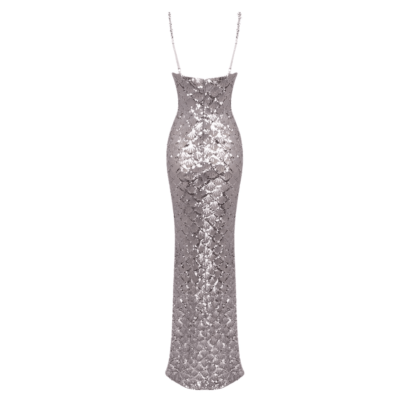 Silver sequin dress on a white background