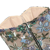 Thumbnail for Sexy Floral Strapless Sequin Dresses Women's Luxury Sequins Flower Backless Long Slim Dress Evening Party Dress