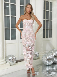 Thumbnail for Sexy Floral Strapless Sequin Dresses Women's Luxury Sequins Flower Backless Long Slim Dress Evening Party Dress