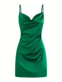 Thumbnail for Green satin dress with thin straps on a white background