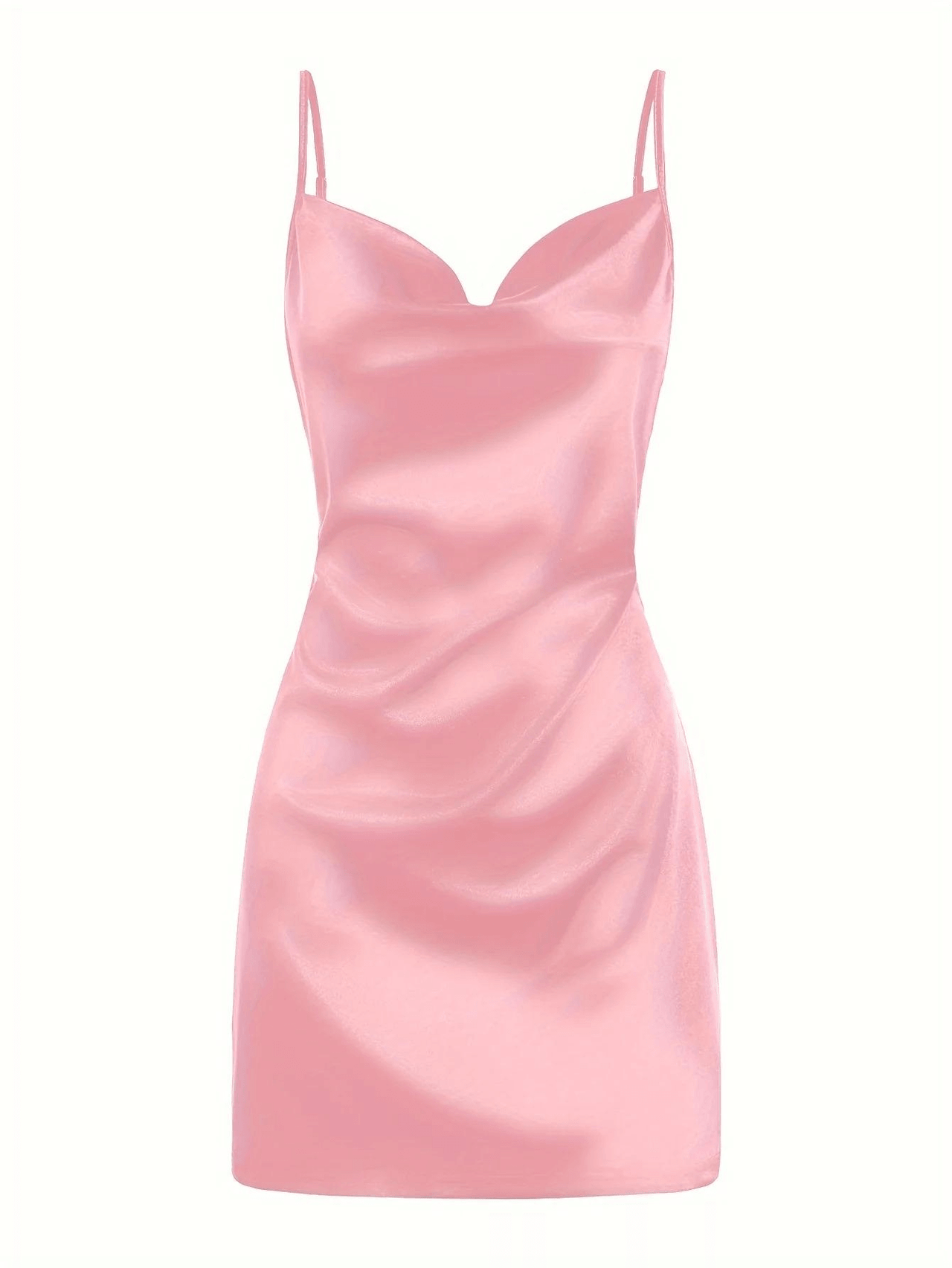 Pink satin mini dress on a white background