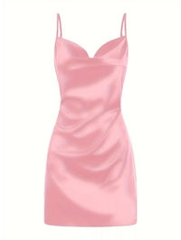 Thumbnail for Pink satin mini dress on a white background