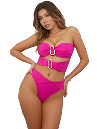 Thumbnail for Woman wearing a pink bikini with a white background