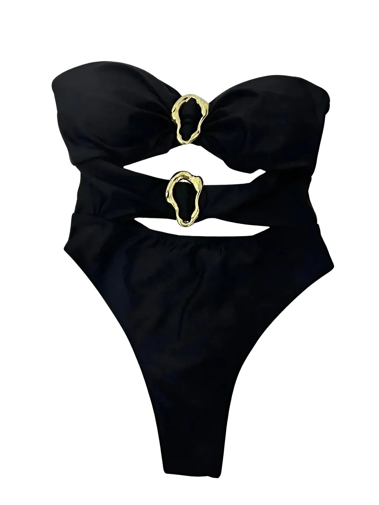 Sexy Women's Cut-Out Bandeau Swimsuit One Piece Swimsuit Metal Rings Female High Leg Cut Bathing Suit, Drestiny, One Piece Swimsuit, S, M, L, United States, USA, Canada, Australia, New Zealand, United Kingdom, UK, Brown, White, Black, Wine Red, Teal, Hot Pink, Women's cutout swimwear, Trendy bandeau bathing suit, Stylish cutout one piece, shopdrestiny.com