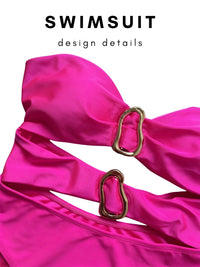 Thumbnail for Sexy Women's Cut-Out Bandeau Swimsuit One Piece Swimsuit Metal Rings Female High Leg Cut Bathing Suit, Drestiny, One Piece Swimsuit, S, M, L, United States, USA, Canada, Australia, New Zealand, United Kingdom, UK, Brown, White, Black, Wine Red, Teal, Hot Pink, Women's cutout swimwear, Trendy bandeau bathing suit, Stylish cutout one piece, shopdrestiny.com