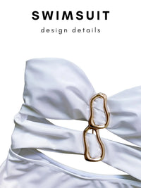 Thumbnail for Sexy Women's Cut-Out Bandeau Swimsuit One Piece Swimsuit Metal Rings Female High Leg Cut Bathing Suit, Drestiny, One Piece Swimsuit, S, M, L, United States, USA, Canada, Australia, New Zealand, United Kingdom, UK, Brown, White, Black, Wine Red, Teal, Hot Pink, Women's cutout swimwear, Trendy bandeau bathing suit, Stylish cutout one piece, shopdrestiny.com