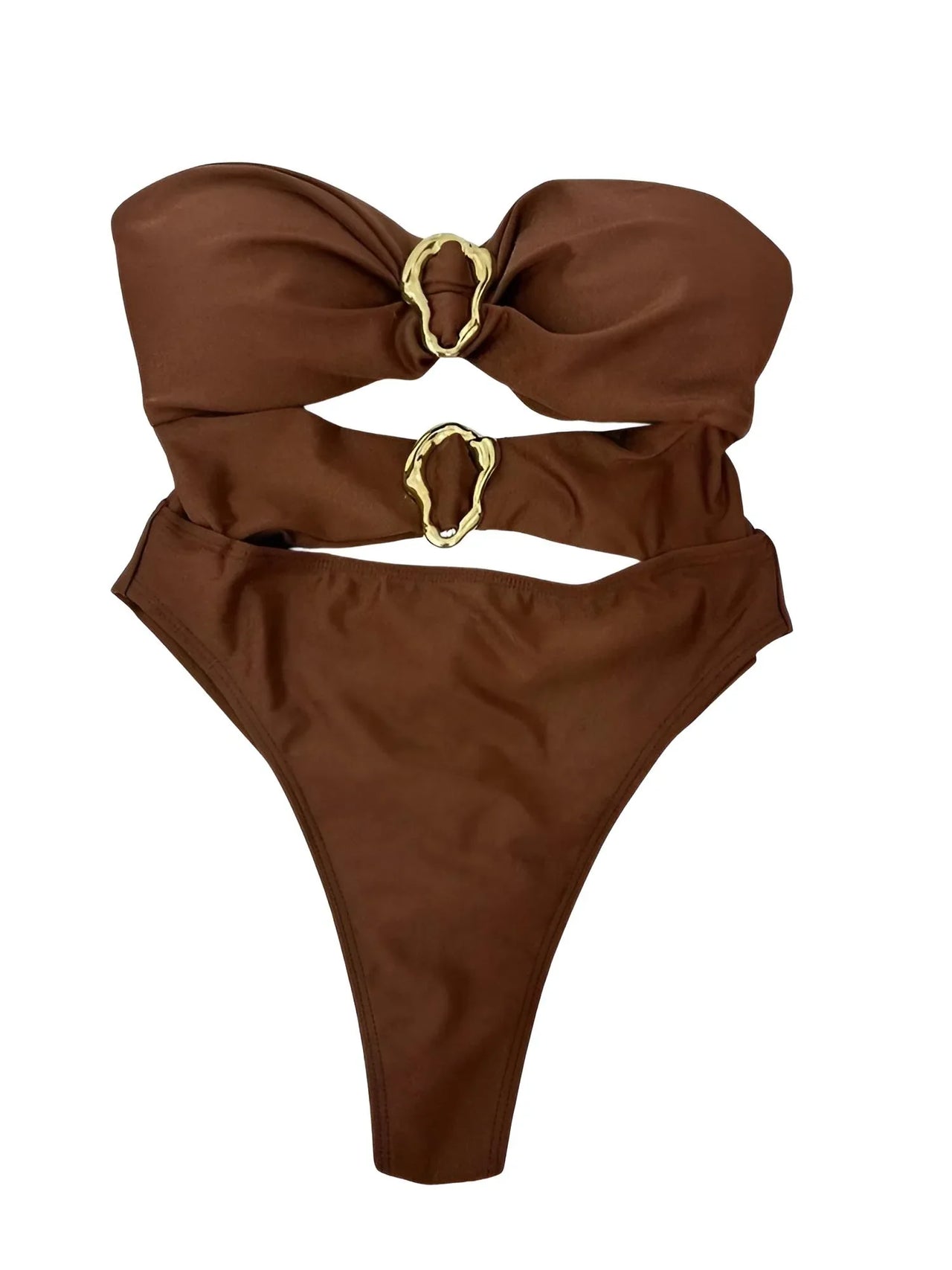 Sexy Women's Cut-Out Bandeau Swimsuit One Piece Swimsuit Metal Rings Female High Leg Cut Bathing Suit, Drestiny, One Piece Swimsuit, S, M, L, United States, USA, Canada, Australia, New Zealand, United Kingdom, UK, Brown, White, Black, Wine Red, Teal, Hot Pink, Women's cutout swimwear, Trendy bandeau bathing suit, Stylish cutout one piece, shopdrestiny.com