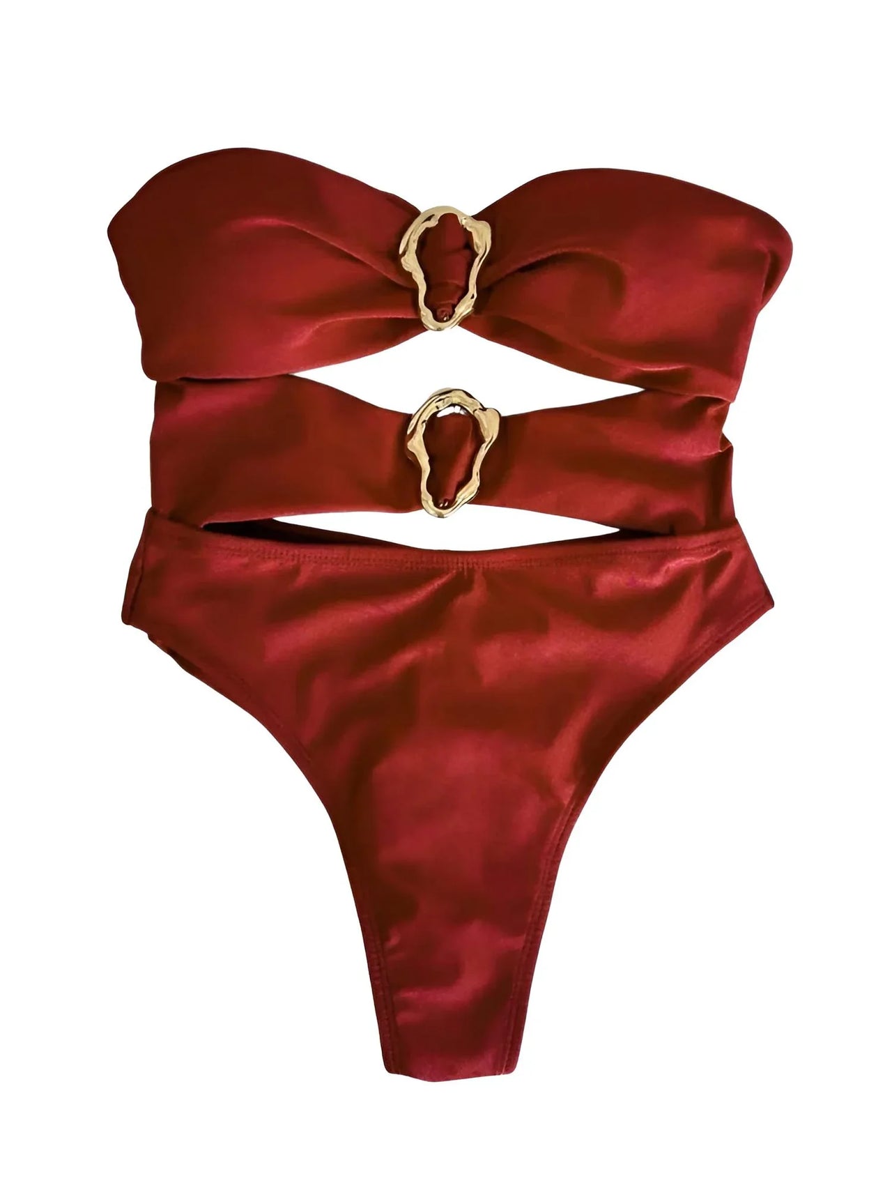 Sexy Women's Cut-Out Bandeau Swimsuit One Piece Swimsuit Metal Rings Female High Leg Cut Bathing Suit, Drestiny, One Piece Swimsuit, S, M, L, United States, USA, Canada, Australia, New Zealand, United Kingdom, UK, Brown, White, Black, Wine Red, Teal, Hot Pink, Women's cutout swimwear, Trendy bandeau bathing suit, Stylish cutout one piece, shopdrestiny.com
