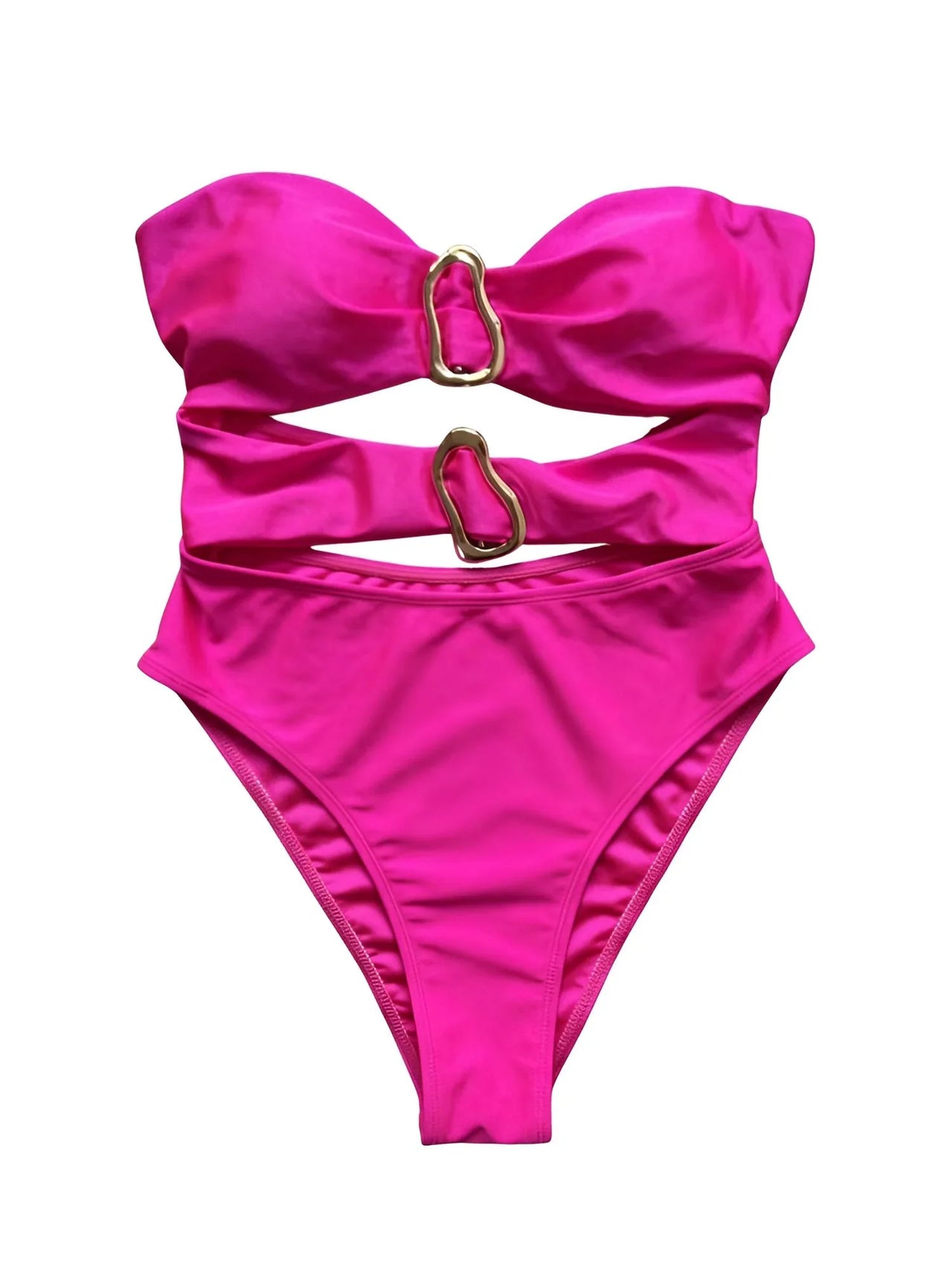 Sexy Women's Cut-Out Bandeau Swimsuit One Piece Swimsuit Metal Rings Female High Leg Cut Bathing Suit, Drestiny, One Piece Swimsuit, S, M, L, United States, USA, Canada, Australia, New Zealand, United Kingdom, UK, Brown, White, Black, Wine Red, Teal, Hot Pink, Women's cutout swimwear, Trendy bandeau bathing suit, Stylish cutout one piece, shopdrestiny.com