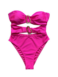Thumbnail for Sexy Women's Cut-Out Bandeau Swimsuit One Piece Swimsuit Metal Rings Female High Leg Cut Bathing Suit, Drestiny, One Piece Swimsuit, S, M, L, United States, USA, Canada, Australia, New Zealand, United Kingdom, UK, Brown, White, Black, Wine Red, Teal, Hot Pink, Women's cutout swimwear, Trendy bandeau bathing suit, Stylish cutout one piece, shopdrestiny.com