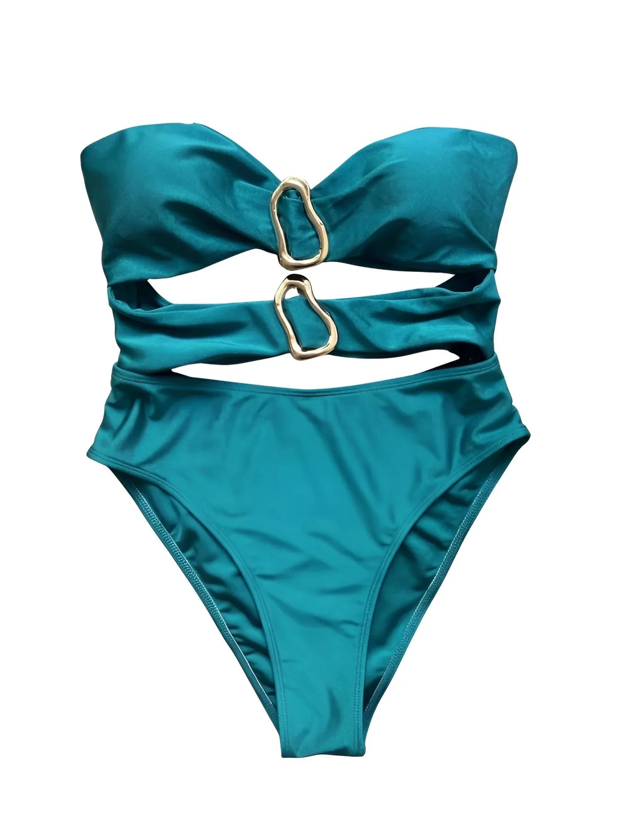 Sexy Women's Cut-Out Bandeau Swimsuit One Piece Swimsuit Metal Rings Female High Leg Cut Bathing Suit, Drestiny, One Piece Swimsuit, S, M, L, United States, USA, Canada, Australia, New Zealand, United Kingdom, UK, Brown, White, Black, Wine Red, Teal, Hot Pink, Women's cutout swimwear, Trendy bandeau bathing suit, Stylish cutout one piece, shopdrestiny.com