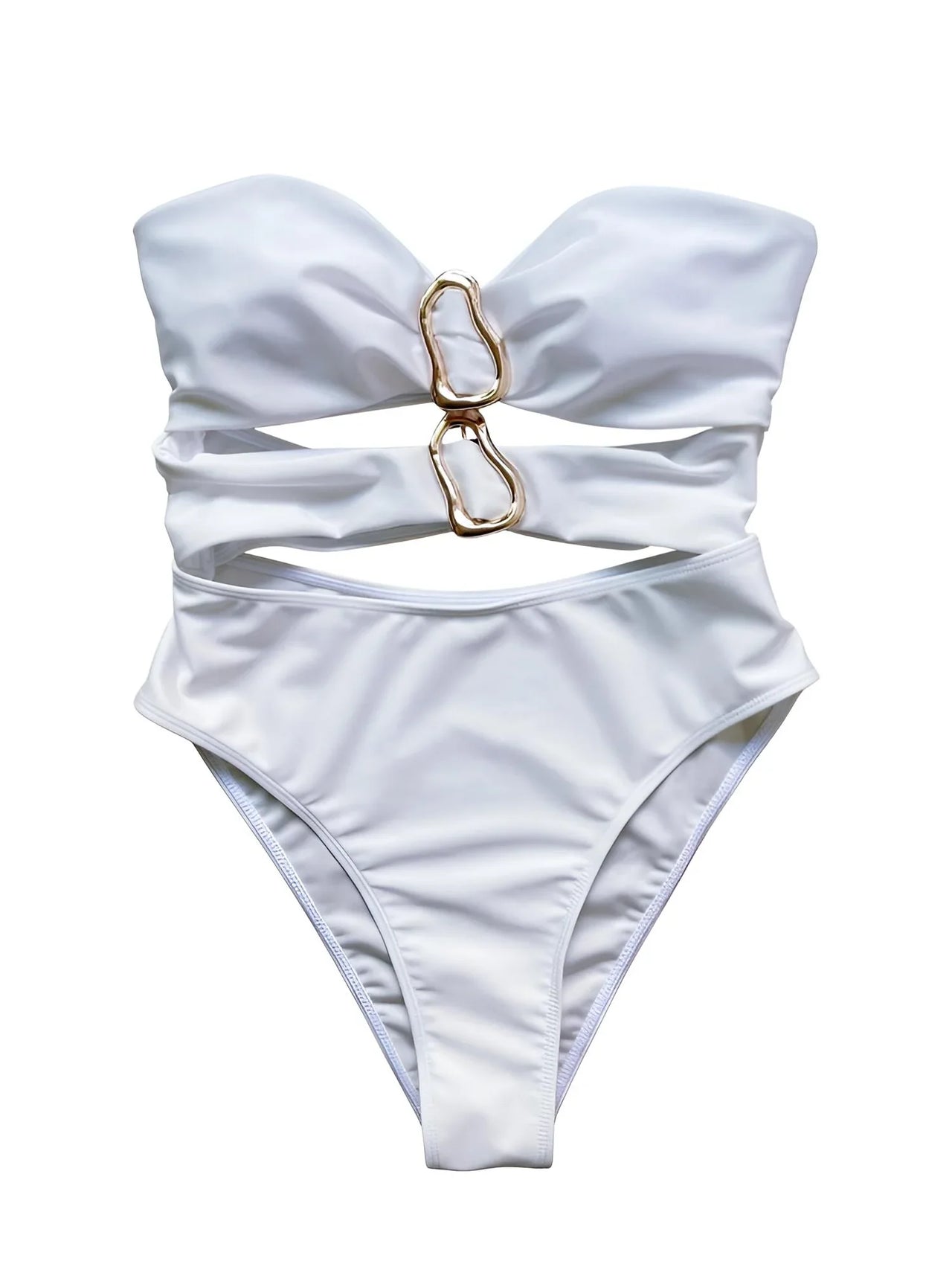 Sexy Women's Cut-Out Bandeau Swimsuit One Piece Swimsuit Metal Rings Female High Leg Cut Bathing Suit, Drestiny, One Piece Swimsuit, S, M, L, United States, USA, Canada, Australia, New Zealand, United Kingdom, UK, Brown, White, Black, Wine Red, Teal, Hot Pink, Women's cutout swimwear, Trendy bandeau bathing suit, Stylish cutout one piece, shopdrestiny.com