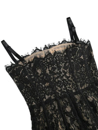 Thumbnail for Close-up of black sheer lace dress fabric on a white background