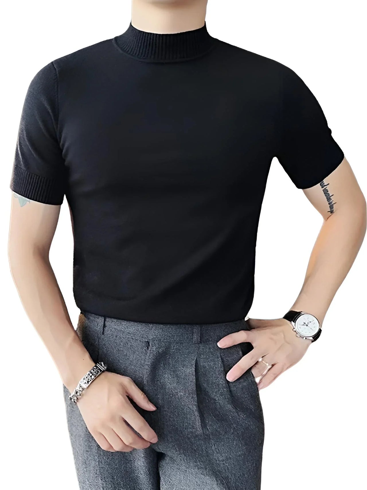 Short Sleeve Men's Mock Neck Shirt