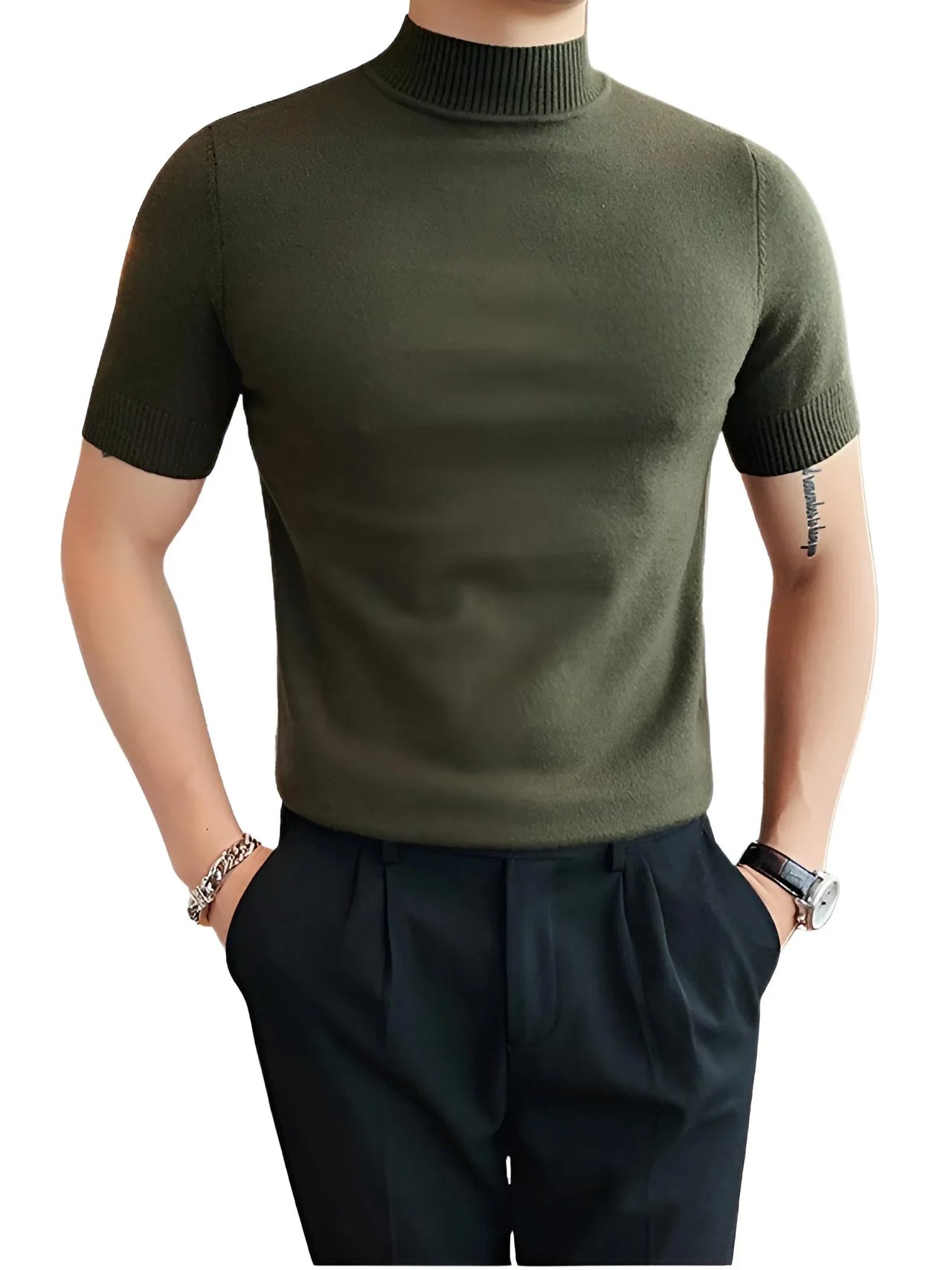 Short Sleeve Men's Mock Neck Shirt