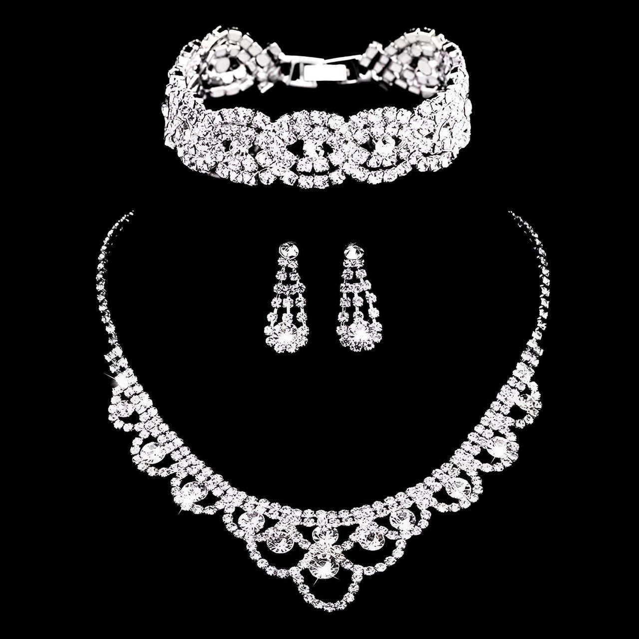 Silver Rhinestone Crystal Bridal Jewelry Sets for Women - 20 Sets To Choose From! -, Jewelry Sets , Drestiny , Australia, Bracelets, Canada, Earrings, Jewelry Sets, Necklaces, New Zealand, Sets, Silver, United Kingdom, United States, White , Drestiny , www.shopdrestiny.com