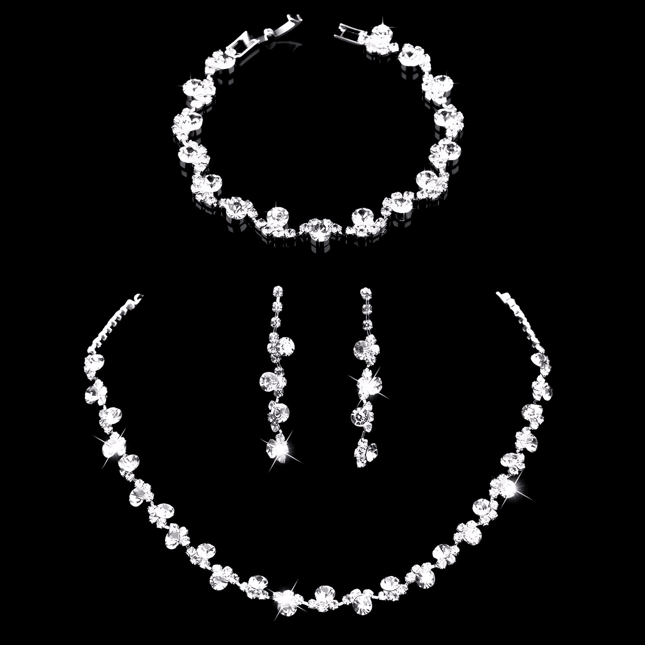 Silver Rhinestone Crystal Bridal Jewelry Sets for Women - 20 Sets To Choose From! -, Jewelry Sets , Drestiny , Australia, Bracelets, Canada, Earrings, Jewelry Sets, Necklaces, New Zealand, Sets, Silver, United Kingdom, United States, White , Drestiny , www.shopdrestiny.com
