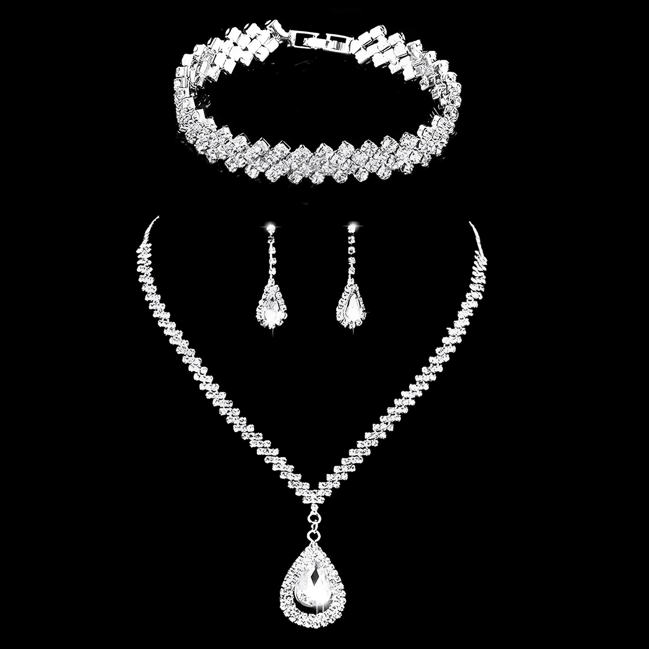 Silver Rhinestone Crystal Bridal Jewelry Sets for Women - 20 Sets To Choose From! -, Jewelry Sets , Drestiny , Australia, Bracelets, Canada, Earrings, Jewelry Sets, Necklaces, New Zealand, Sets, Silver, United Kingdom, United States, White , Drestiny , www.shopdrestiny.com