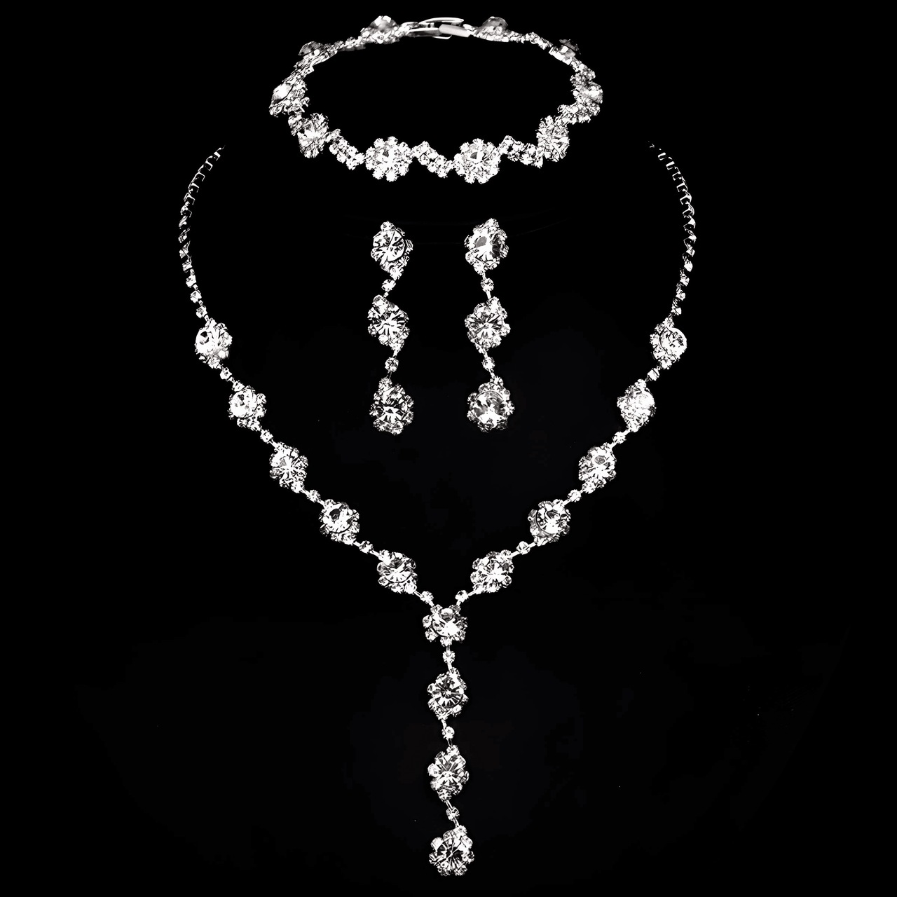 Silver Rhinestone Crystal Bridal Jewelry Sets for Women - 20 Sets To Choose From! -, Jewelry Sets , Drestiny , Australia, Bracelets, Canada, Earrings, Jewelry Sets, Necklaces, New Zealand, Sets, Silver, United Kingdom, United States, White , Drestiny , www.shopdrestiny.com