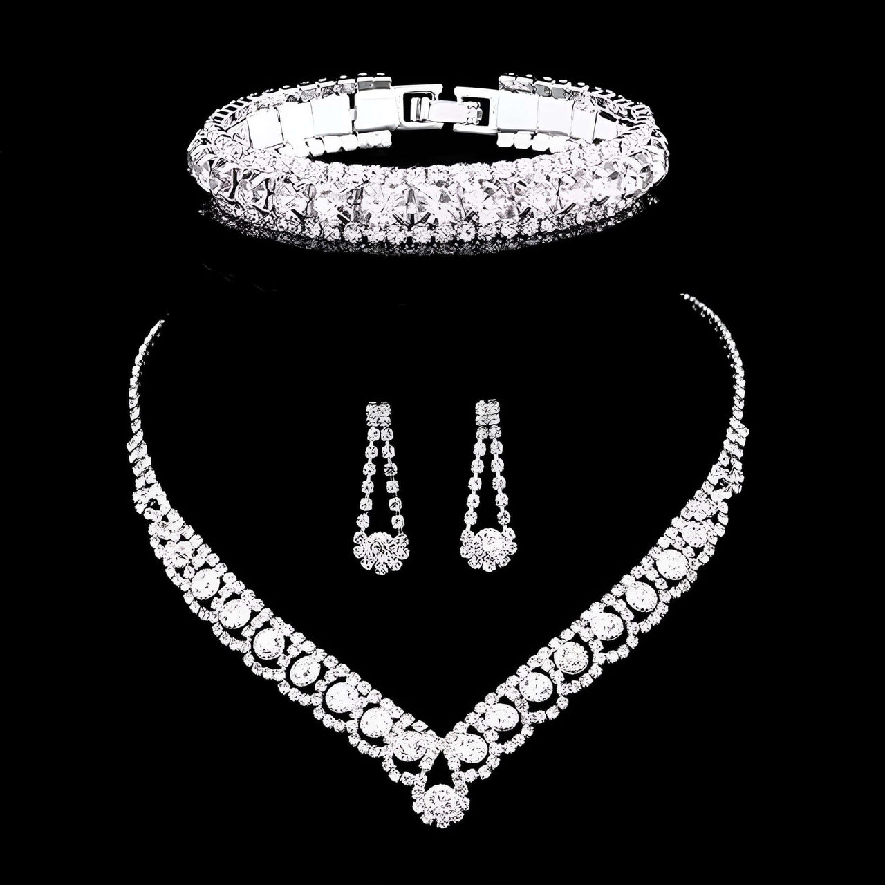 Silver Rhinestone Crystal Bridal Jewelry Sets for Women - 20 Sets To Choose From! -, Jewelry Sets , Drestiny , Australia, Bracelets, Canada, Earrings, Jewelry Sets, Necklaces, New Zealand, Sets, Silver, United Kingdom, United States, White , Drestiny , www.shopdrestiny.com