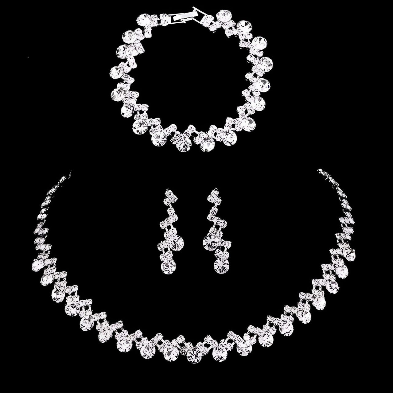 Silver Rhinestone Crystal Bridal Jewelry Sets for Women - 20 Sets To Choose From! -, Jewelry Sets , Drestiny , Australia, Bracelets, Canada, Earrings, Jewelry Sets, Necklaces, New Zealand, Sets, Silver, United Kingdom, United States, White , Drestiny , www.shopdrestiny.com