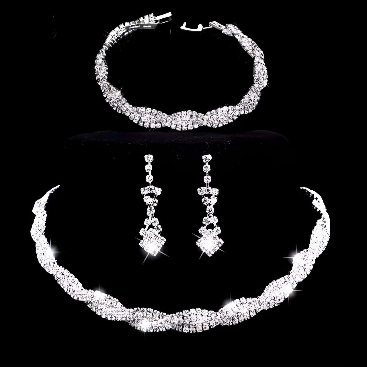 Silver Rhinestone Crystal Bridal Jewelry Sets for Women - 20 Sets To Choose From! -, Jewelry Sets , Drestiny , Australia, Bracelets, Canada, Earrings, Jewelry Sets, Necklaces, New Zealand, Sets, Silver, United Kingdom, United States, White , Drestiny , www.shopdrestiny.com