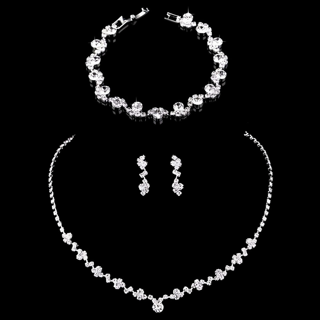 Silver Rhinestone Crystal Bridal Jewelry Sets for Women - 20 Sets To Choose From! -, Jewelry Sets , Drestiny , Australia, Bracelets, Canada, Earrings, Jewelry Sets, Necklaces, New Zealand, Sets, Silver, United Kingdom, United States, White , Drestiny , www.shopdrestiny.com