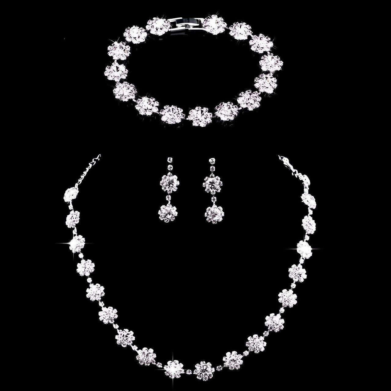 Silver Rhinestone Crystal Bridal Jewelry Sets for Women - 20 Sets To Choose From! -, Jewelry Sets , Drestiny , Australia, Bracelets, Canada, Earrings, Jewelry Sets, Necklaces, New Zealand, Sets, Silver, United Kingdom, United States, White , Drestiny , www.shopdrestiny.com