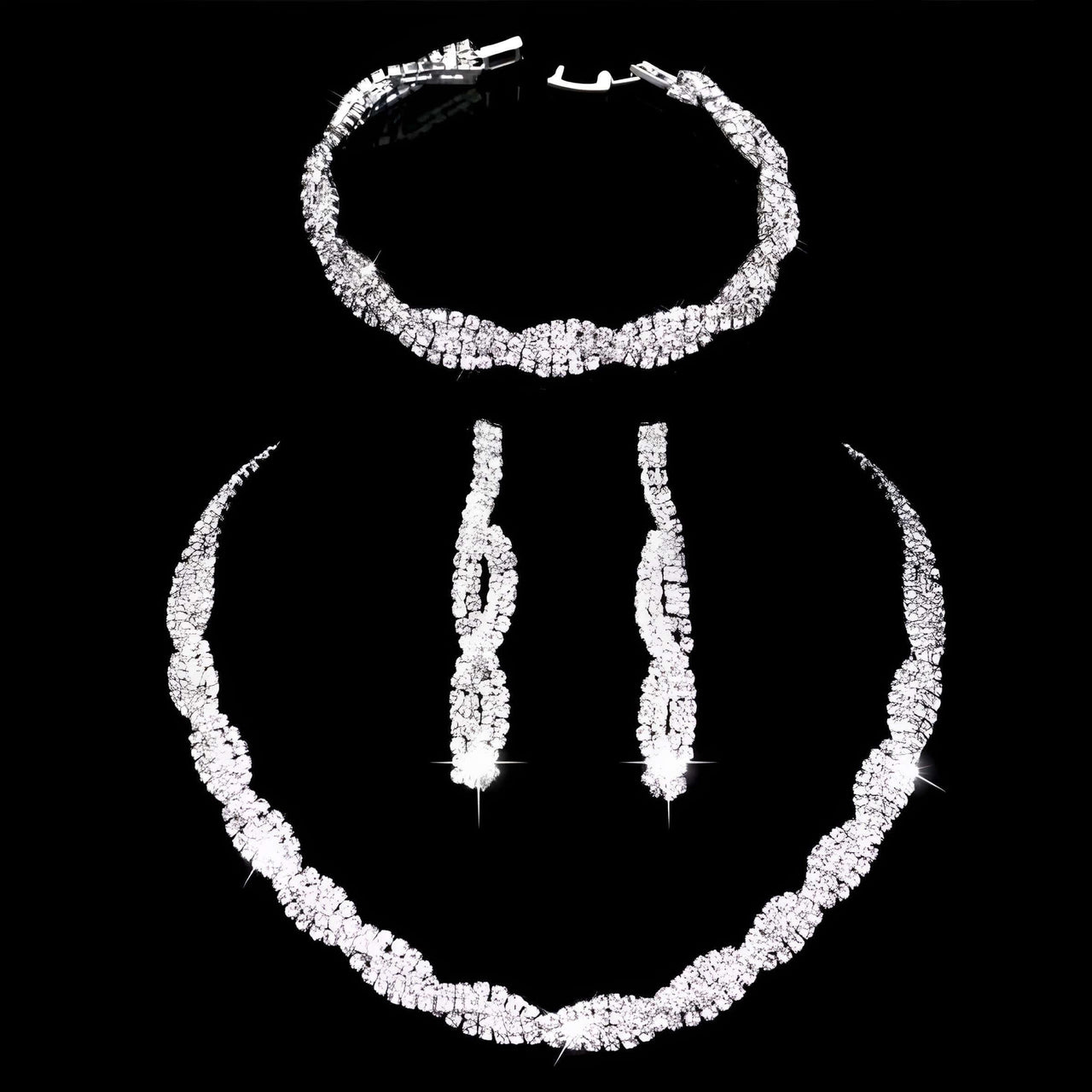 Silver Rhinestone Crystal Bridal Jewelry Sets for Women - 20 Sets To Choose From! -, Jewelry Sets , Drestiny , Australia, Bracelets, Canada, Earrings, Jewelry Sets, Necklaces, New Zealand, Sets, Silver, United Kingdom, United States, White , Drestiny , www.shopdrestiny.com