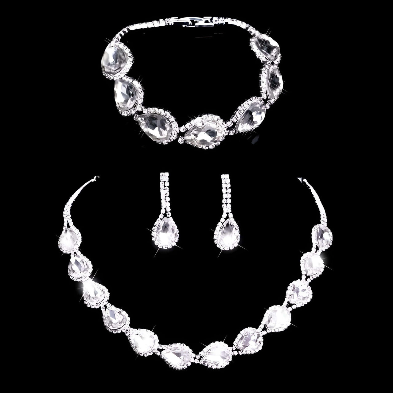 Silver Rhinestone Crystal Bridal Jewelry Sets for Women - 20 Sets To Choose From! -, Jewelry Sets , Drestiny , Australia, Bracelets, Canada, Earrings, Jewelry Sets, Necklaces, New Zealand, Sets, Silver, United Kingdom, United States, White , Drestiny , www.shopdrestiny.com