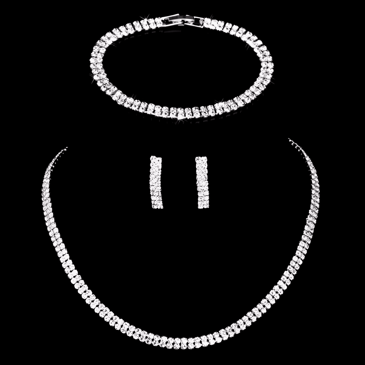 Silver Rhinestone Crystal Bridal Jewelry Sets for Women - 20 Sets To Choose From! -, Jewelry Sets , Drestiny , Australia, Bracelets, Canada, Earrings, Jewelry Sets, Necklaces, New Zealand, Sets, Silver, United Kingdom, United States, White , Drestiny , www.shopdrestiny.com