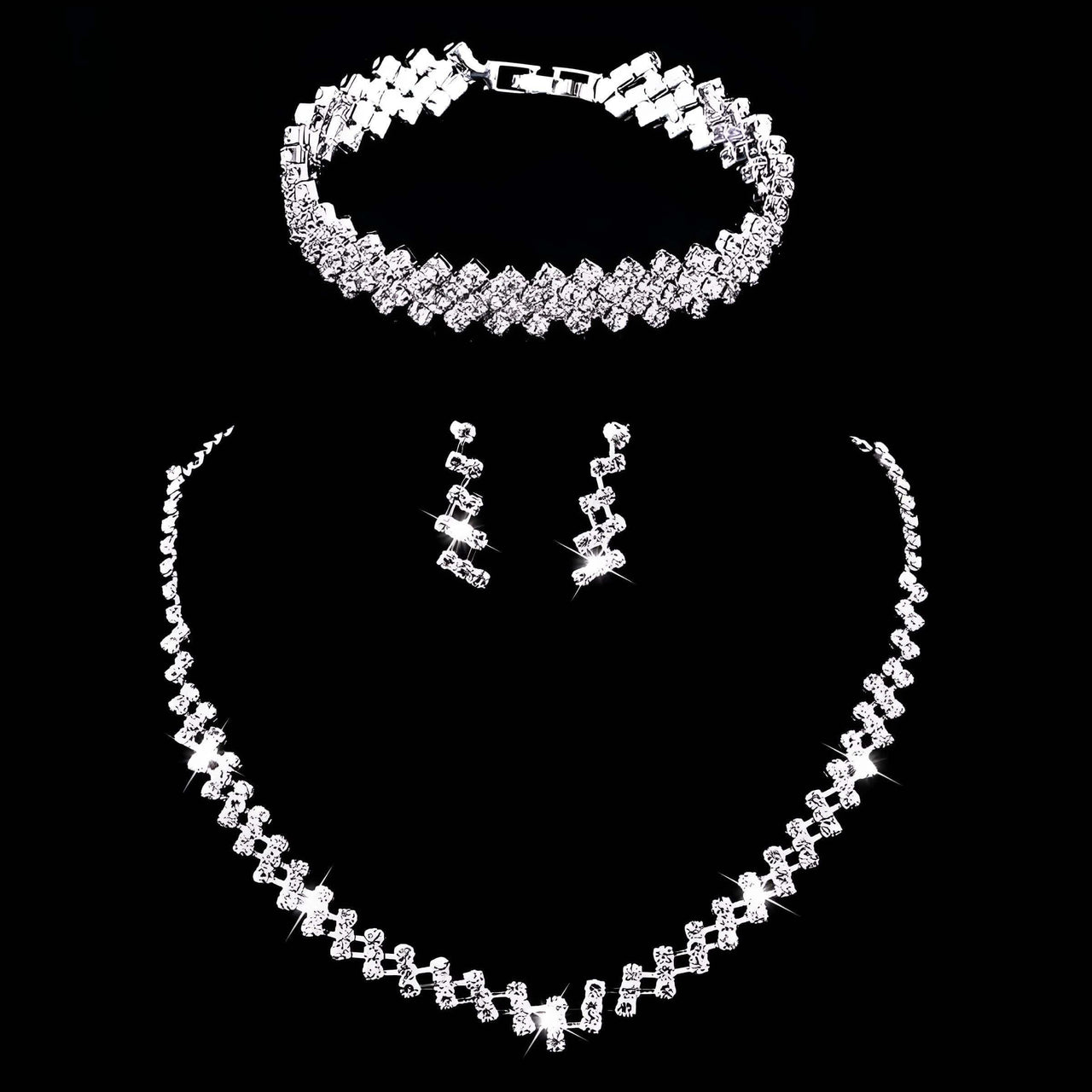 Silver Rhinestone Crystal Bridal Jewelry Sets for Women - 20 Sets To Choose From! -, Jewelry Sets , Drestiny , Australia, Bracelets, Canada, Earrings, Jewelry Sets, Necklaces, New Zealand, Sets, Silver, United Kingdom, United States, White , Drestiny , www.shopdrestiny.com