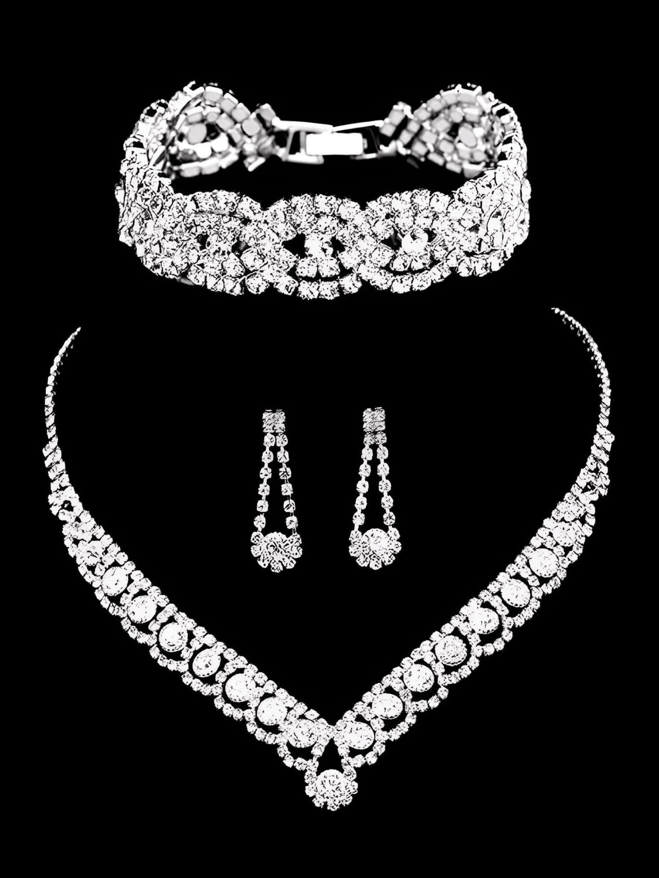 Silver Rhinestone Crystal Bridal Jewelry Sets for Women - 20 Sets To Choose From! -, Jewelry Sets , Drestiny , Australia, Bracelets, Canada, Earrings, Jewelry Sets, Necklaces, New Zealand, Sets, Silver, United Kingdom, United States, White , Drestiny , www.shopdrestiny.com