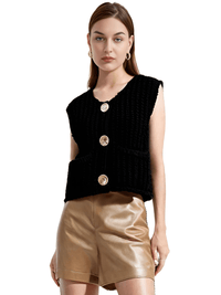 Thumbnail for Sleeveless Crop Sweater Vest Solid Loose Casual Sweater Vest Cable Knit Sweater Vest For Women -, Vests , Drestiny , Australia, Black, Brown, Canada, Cardigans, Dark Blue, Dark Brown, Green, L, Light Blue, M, Navy, New Zealand, Off White, Olive Green, Purple, Red, S, Sleeveless, Sweater Vests, Sweaters, United Kingdom, United States, Vests, White, Yellow , Drestiny , www.shopdrestiny.com