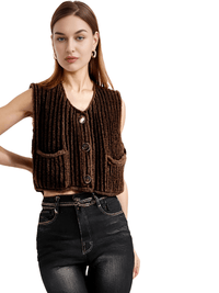 Thumbnail for Sleeveless Crop Sweater Vest Solid Loose Casual Sweater Vest Cable Knit Sweater Vest For Women -, Vests , Drestiny , Australia, Black, Brown, Canada, Cardigans, Dark Blue, Dark Brown, Green, L, Light Blue, M, Navy, New Zealand, Off White, Olive Green, Purple, Red, S, Sleeveless, Sweater Vests, Sweaters, United Kingdom, United States, Vests, White, Yellow , Drestiny , www.shopdrestiny.com