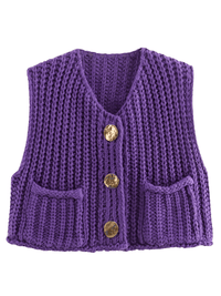 Thumbnail for Sleeveless Crop Sweater Vest Solid Loose Casual Sweater Vest Cable Knit Sweater Vest For Women -, Vests , Drestiny , Australia, Black, Brown, Canada, Cardigans, Dark Blue, Dark Brown, Green, L, Light Blue, M, Navy, New Zealand, Off White, Olive Green, Purple, Red, S, Sleeveless, Sweater Vests, Sweaters, United Kingdom, United States, Vests, White, Yellow , Drestiny , www.shopdrestiny.com