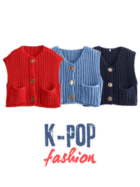 Thumbnail for Sleeveless Crop Sweater Vest Solid Loose Casual Sweater Vest Cable Knit Sweater Vest For Women -, Vests , Drestiny , Australia, Black, Brown, Canada, Cardigans, Dark Blue, Dark Brown, Green, L, Light Blue, M, Navy, New Zealand, Off White, Olive Green, Purple, Red, S, Sleeveless, Sweater Vests, Sweaters, United Kingdom, United States, Vests, White, Yellow , Drestiny , www.shopdrestiny.com