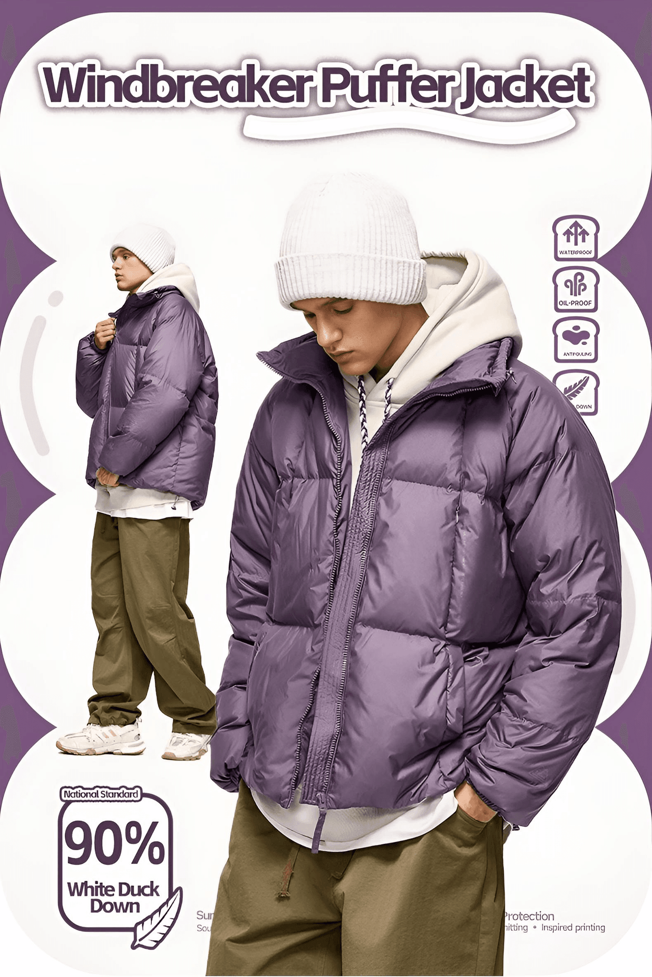 Solid Color Windproof White Duck Down Puffer Jackets for Men & Women -, Puffer Jackets , Drestiny , Australia, Black, Coats, FR, Green, Grey, Jackets, New Zealand, Pink, Puffer Jackets, Purple, United Kingdom, United States, White , Drestiny , www.shopdrestiny.com