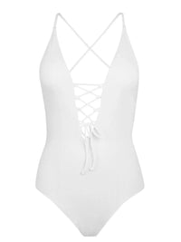 Thumbnail for White swimsuit with criss-cross straps on a white background