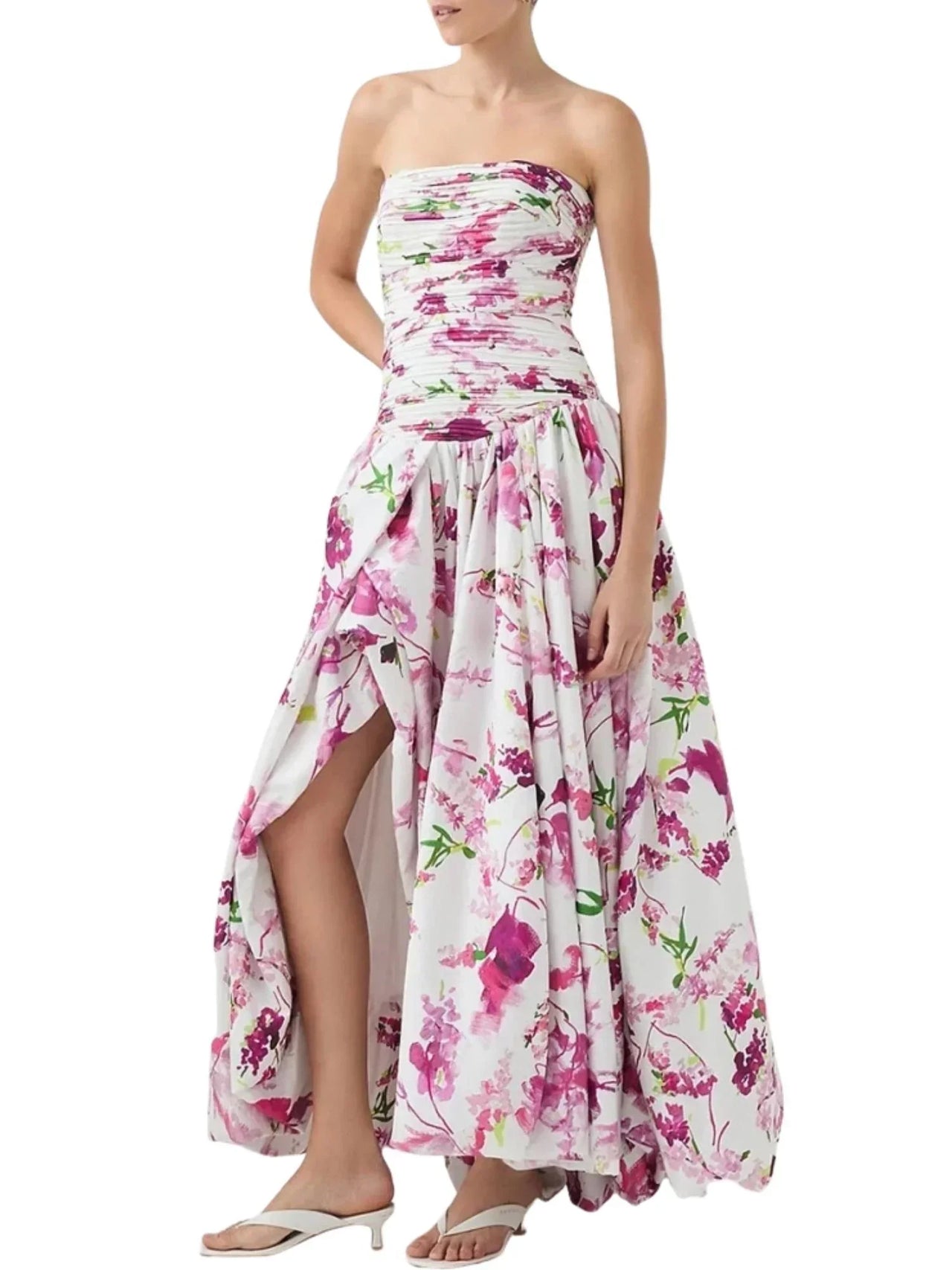 Strapless Long Bubble Dress Printed Split Design Women's Sleeveless Backless High Waist Patchwork Folds Dresses Evening Party, Maxi Dresses, Strapless, Sleeveless, Off Shoulder, XS, S, M, L, XL, United States, USA, Canada, Australia, New Zealand, United Kingdom, UK, Floral Maxi Dresses, Strapless Long Bubble Dress, Bubble Hem Maxi Dress, Strapless Puffball Dress, Bubble Dress Formal, shopdrestiny.com