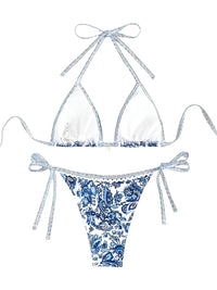 Thumbnail for String Halter Triangle Two-Piece Bikini Women's Swimwear Female Swimsuit Bathers Bathing Swimming Suit Beachwear Summer, Drestiny, Bikinis, Swimwear, Women's Swimwear, S, M, L, United States, USA, Canada, Australia, New Zealand, United Kingdom, UK, Blue, Brown, Pink, Yellow, Green, Black, Red, Black-Red, halter triangle bikini, two piece halter swimsuit, triangle top bikini, halter neck swimwear, sexy triangle bikini, shopdrestiny.com