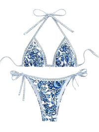 Thumbnail for String Halter Triangle Two-Piece Bikini Women's Swimwear Female Swimsuit Bathers Bathing Swimming Suit Beachwear Summer, Drestiny, Bikinis, Swimwear, Women's Swimwear, S, M, L, United States, USA, Canada, Australia, New Zealand, United Kingdom, UK, Blue, Brown, Pink, Yellow, Green, Black, Red, Black-Red, halter triangle bikini, two piece halter swimsuit, triangle top bikini, halter neck swimwear, sexy triangle bikini, shopdrestiny.com