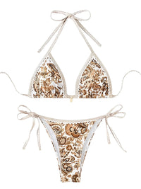 Thumbnail for String Halter Triangle Two-Piece Bikini Women's Swimwear Female Swimsuit Bathers Bathing Swimming Suit Beachwear Summer, Drestiny, Bikinis, Swimwear, Women's Swimwear, S, M, L, United States, USA, Canada, Australia, New Zealand, United Kingdom, UK, Blue, Brown, Pink, Yellow, Green, Black, Red, Black-Red, halter triangle bikini, two piece halter swimsuit, triangle top bikini, halter neck swimwear, sexy triangle bikini, shopdrestiny.com