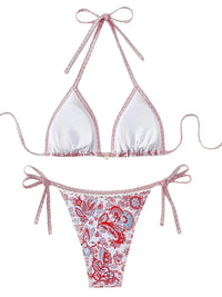 Thumbnail for String Halter Triangle Two-Piece Bikini Women's Swimwear Female Swimsuit Bathers Bathing Swimming Suit Beachwear Summer, Drestiny, Bikinis, Swimwear, Women's Swimwear, S, M, L, United States, USA, Canada, Australia, New Zealand, United Kingdom, UK, Blue, Brown, Pink, Yellow, Green, Black, Red, Black-Red, halter triangle bikini, two piece halter swimsuit, triangle top bikini, halter neck swimwear, sexy triangle bikini, shopdrestiny.com