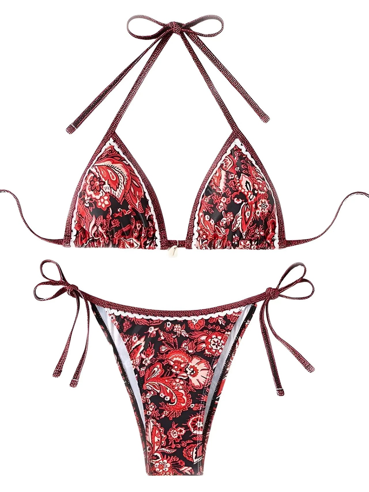 String Halter Triangle Two-Piece Bikini Women's Swimwear Female Swimsuit Bathers Bathing Swimming Suit Beachwear Summer, Drestiny, Bikinis, Swimwear, Women's Swimwear, S, M, L, United States, USA, Canada, Australia, New Zealand, United Kingdom, UK, Blue, Brown, Pink, Yellow, Green, Black, Red, Black-Red, halter triangle bikini, two piece halter swimsuit, triangle top bikini, halter neck swimwear, sexy triangle bikini, shopdrestiny.com