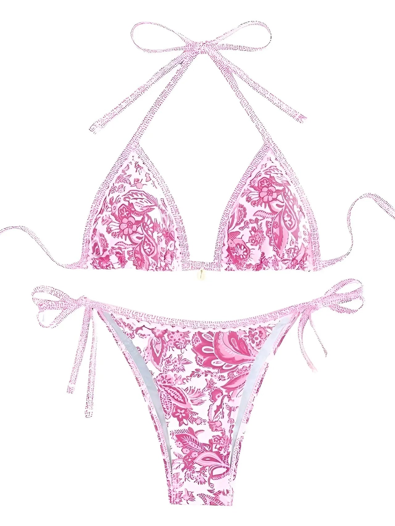 String Halter Triangle Two-Piece Bikini Women's Swimwear Female Swimsuit Bathers Bathing Swimming Suit Beachwear Summer, Drestiny, Bikinis, Swimwear, Women's Swimwear, S, M, L, United States, USA, Canada, Australia, New Zealand, United Kingdom, UK, Blue, Brown, Pink, Yellow, Green, Black, Red, Black-Red, halter triangle bikini, two piece halter swimsuit, triangle top bikini, halter neck swimwear, sexy triangle bikini, shopdrestiny.com