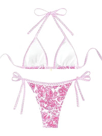 Thumbnail for String Halter Triangle Two-Piece Bikini Women's Swimwear Female Swimsuit Bathers Bathing Swimming Suit Beachwear Summer, Drestiny, Bikinis, Swimwear, Women's Swimwear, S, M, L, United States, USA, Canada, Australia, New Zealand, United Kingdom, UK, Blue, Brown, Pink, Yellow, Green, Black, Red, Black-Red, halter triangle bikini, two piece halter swimsuit, triangle top bikini, halter neck swimwear, sexy triangle bikini, shopdrestiny.com