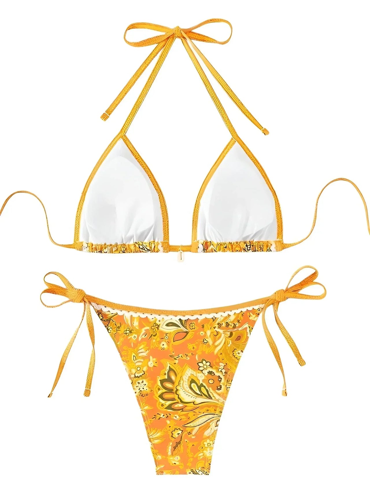 String Halter Triangle Two-Piece Bikini Women's Swimwear Female Swimsuit Bathers Bathing Swimming Suit Beachwear Summer, Drestiny, Bikinis, Swimwear, Women's Swimwear, S, M, L, United States, USA, Canada, Australia, New Zealand, United Kingdom, UK, Blue, Brown, Pink, Yellow, Green, Black, Red, Black-Red, halter triangle bikini, two piece halter swimsuit, triangle top bikini, halter neck swimwear, sexy triangle bikini, shopdrestiny.com