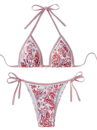 Thumbnail for String Halter Triangle Two-Piece Bikini Women's Swimwear Female Swimsuit Bathers Bathing Swimming Suit Beachwear Summer, Drestiny, Bikinis, Swimwear, Women's Swimwear, S, M, L, United States, USA, Canada, Australia, New Zealand, United Kingdom, UK, Blue, Brown, Pink, Yellow, Green, Black, Red, Black-Red, halter triangle bikini, two piece halter swimsuit, triangle top bikini, halter neck swimwear, sexy triangle bikini, shopdrestiny.com